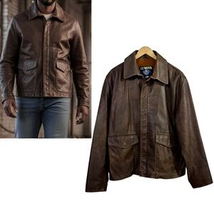 US Wings Brown Adventurer Indy-style Field Leather Jacket Size Large Classic Vtg